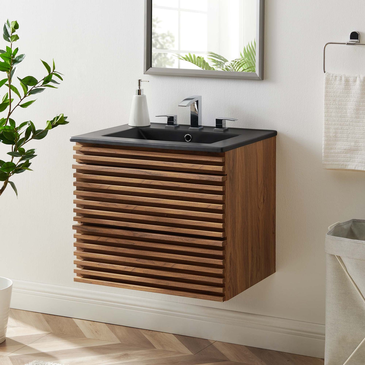 Render Wall-Mount Bathroom Vanity with Black Basin Included by Modway
