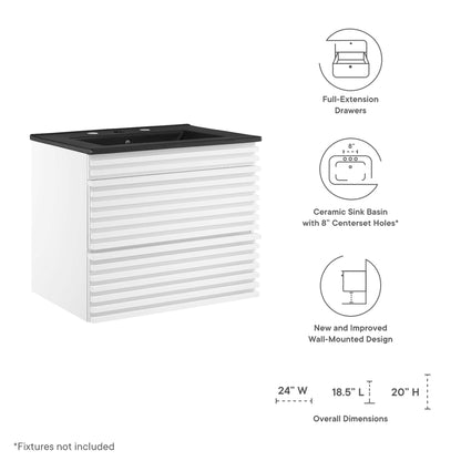 Render Wall-Mount Bathroom Vanity with Black Basin Included by Modway