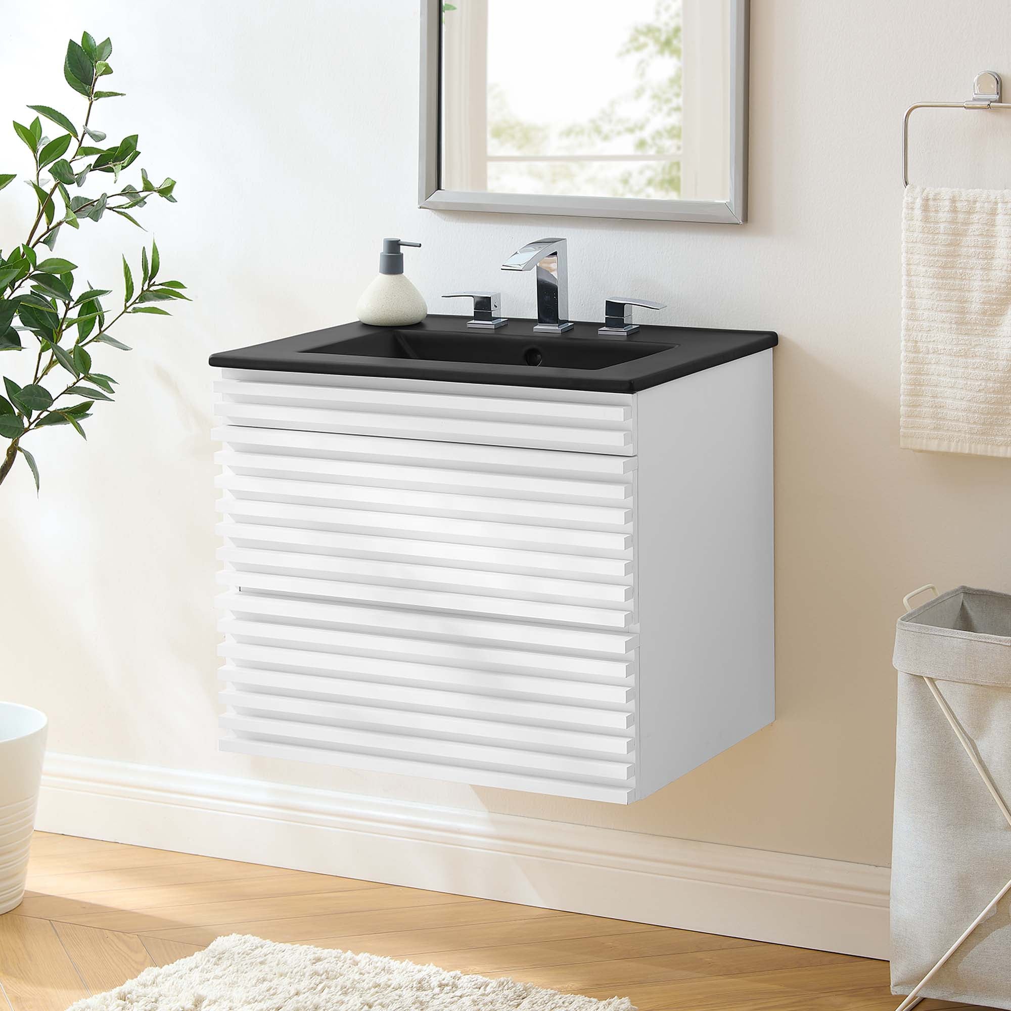 Render Wall-Mount Bathroom Vanity with Black Basin Included by Modway