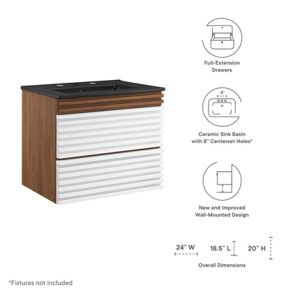 Render Wall-Mount Bathroom Vanity with Black Basin Included by Modway
