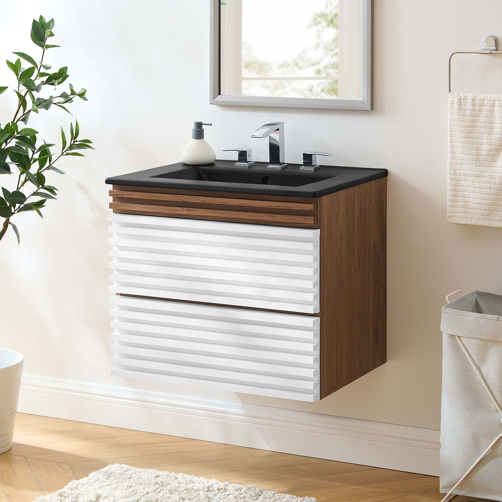 Render Wall-Mount Bathroom Vanity with Black Basin Included by Modway