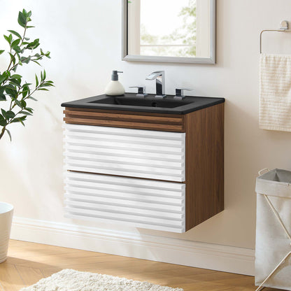 Render Wall-Mount Bathroom Vanity with Black Basin Included by Modway