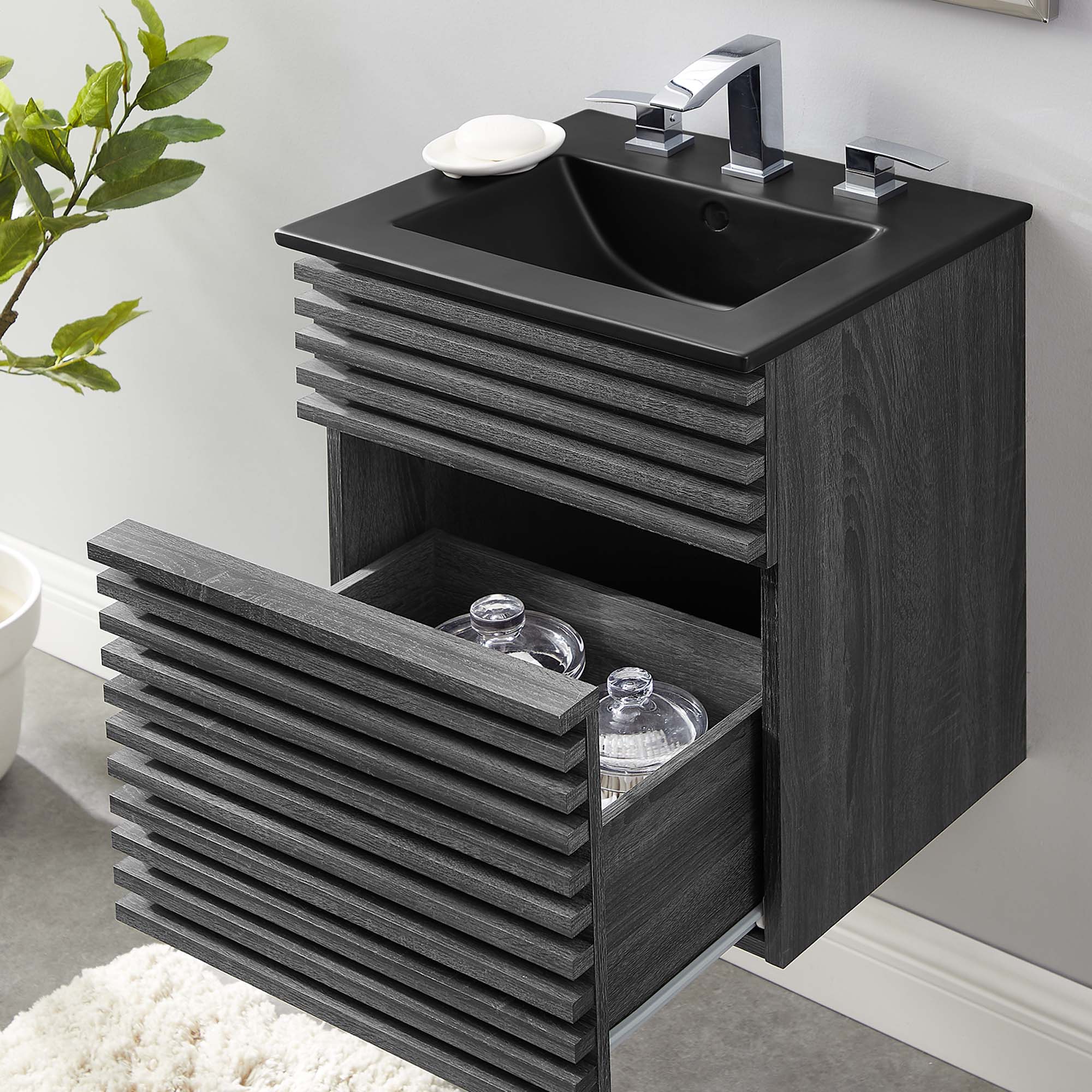 Render Wall-Mount Bathroom Vanity with Black Basin Included by Modway