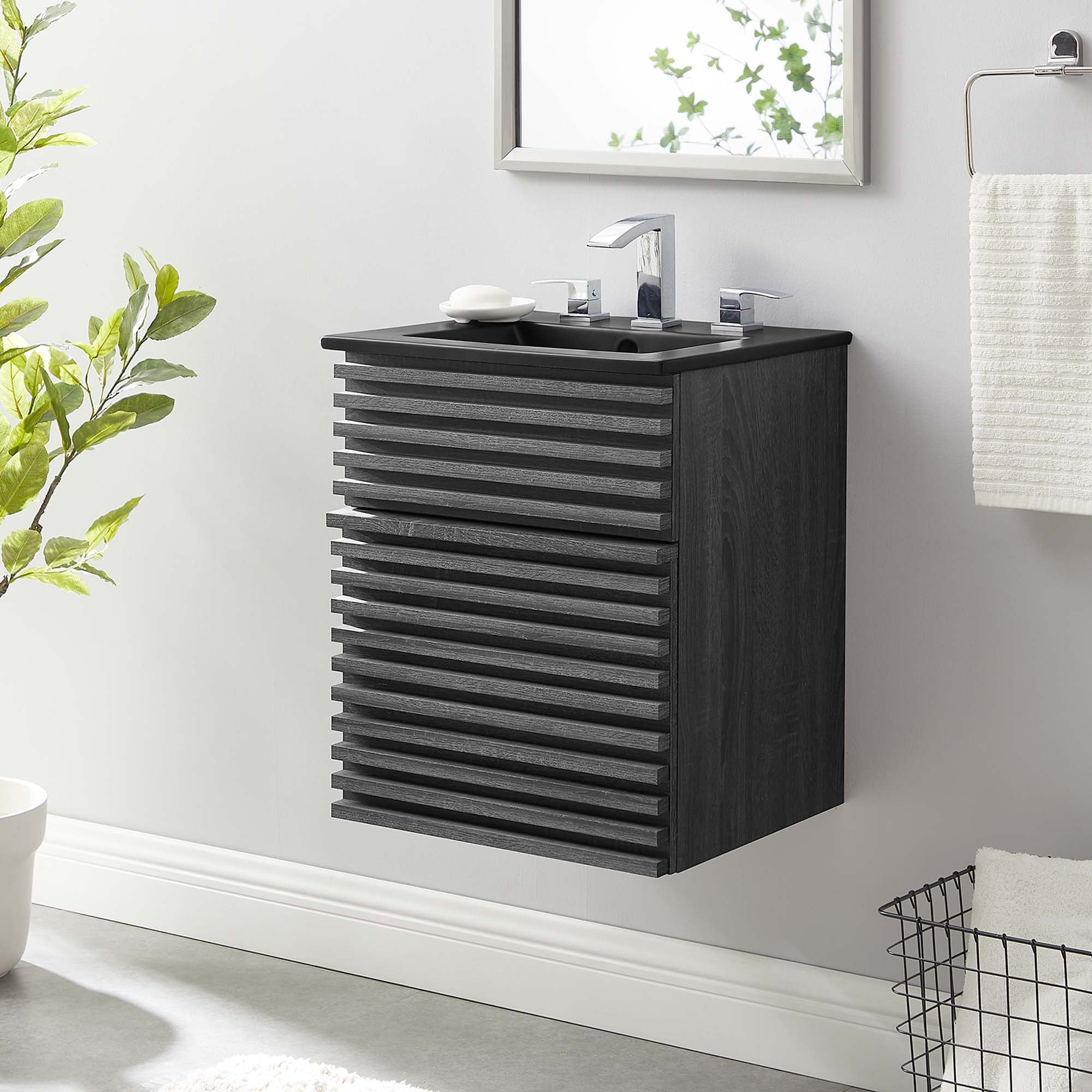 Render Wall-Mount Bathroom Vanity with Black Basin Included by Modway
