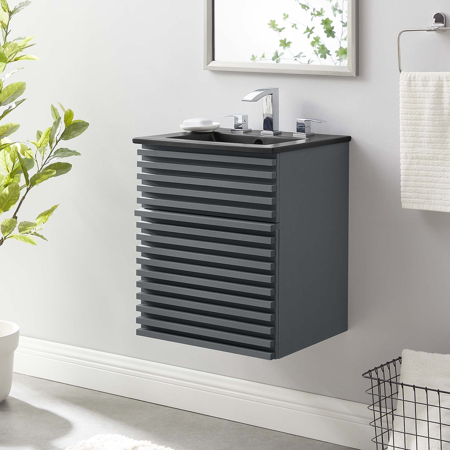 Render Wall-Mount Bathroom Vanity with Black Basin Included by Modway