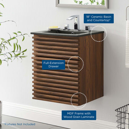 Render Wall-Mount Bathroom Vanity with Black Basin Included by Modway