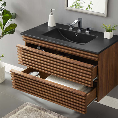 Render Wall-Mount Bathroom Vanity with Black Basin Included by Modway