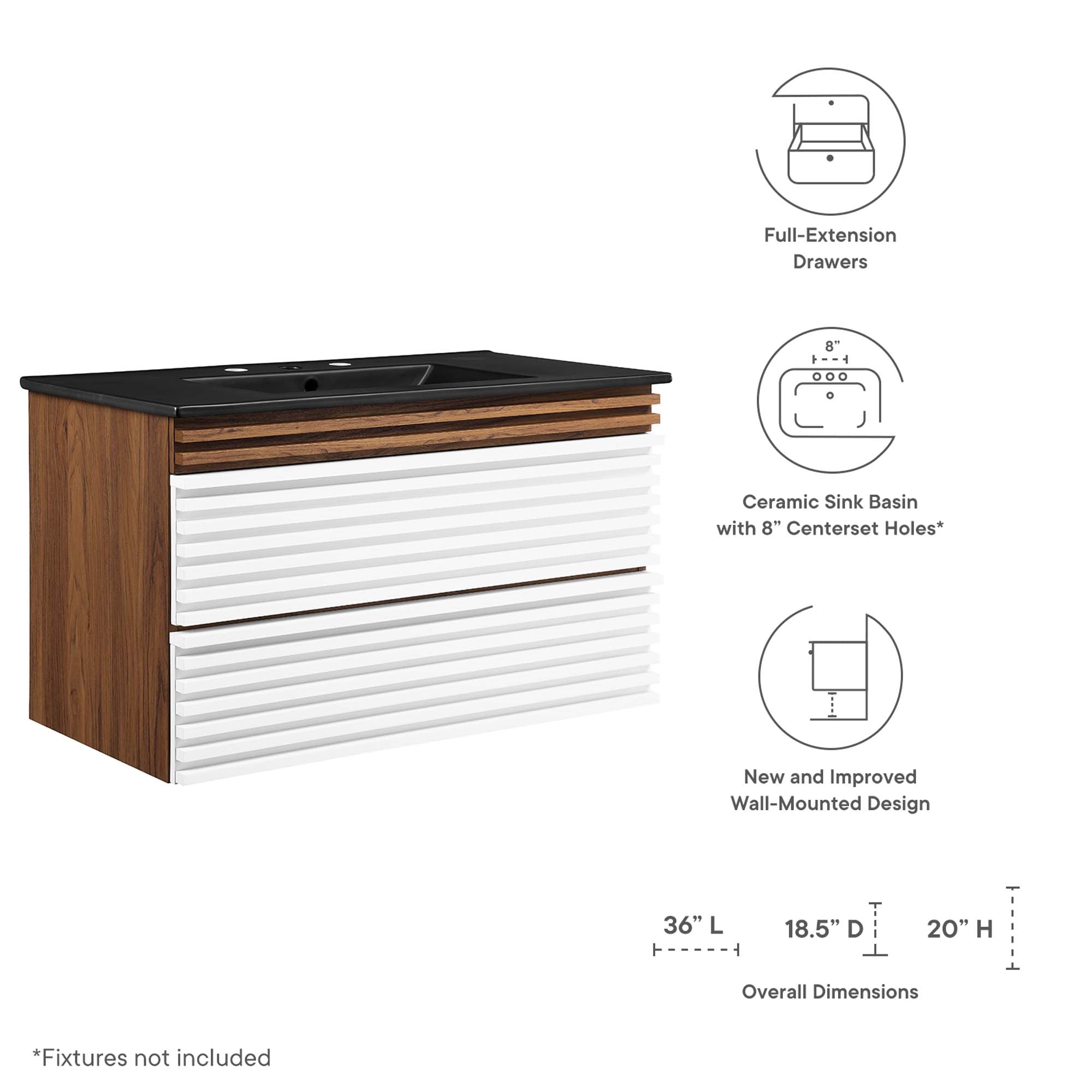 Render Wall-Mount Bathroom Vanity with Black Basin Included by Modway