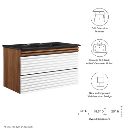 Render Wall-Mount Bathroom Vanity with Black Basin Included by Modway