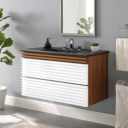 Render Wall-Mount Bathroom Vanity with Black Basin Included by Modway