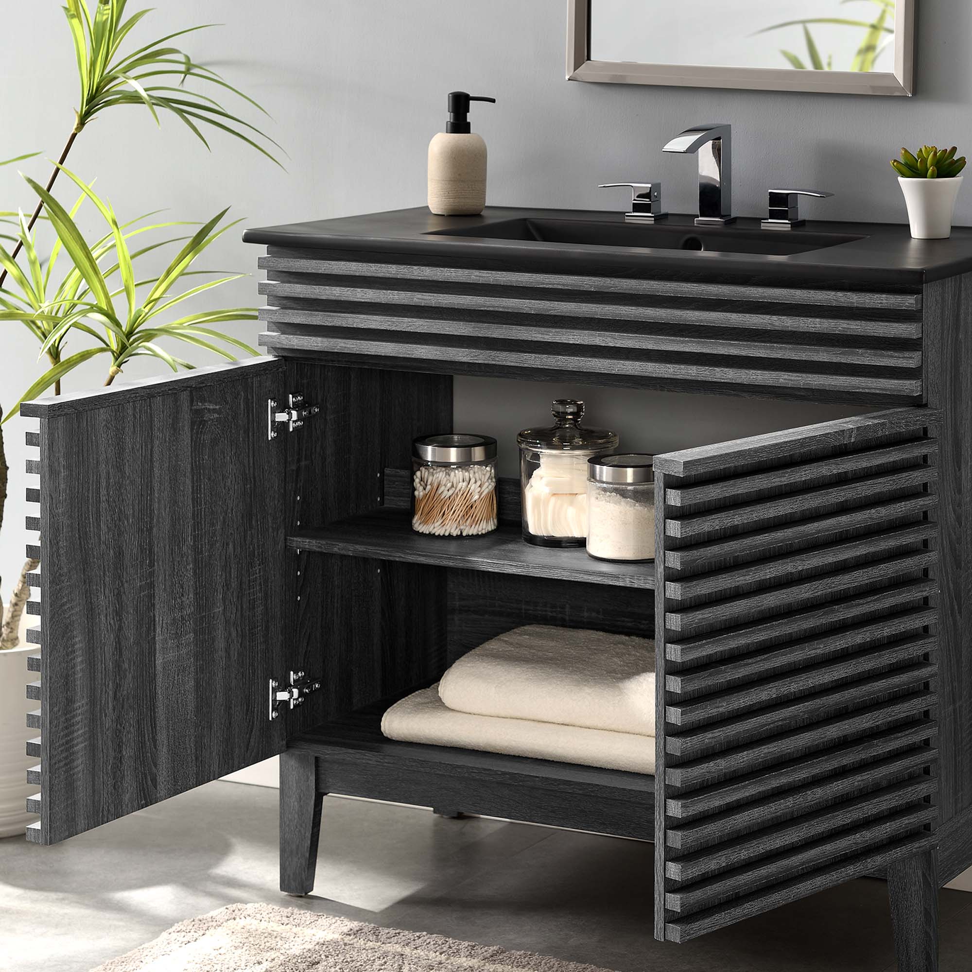 Render Bathroom Vanity with Black Basin Included By HouseBean