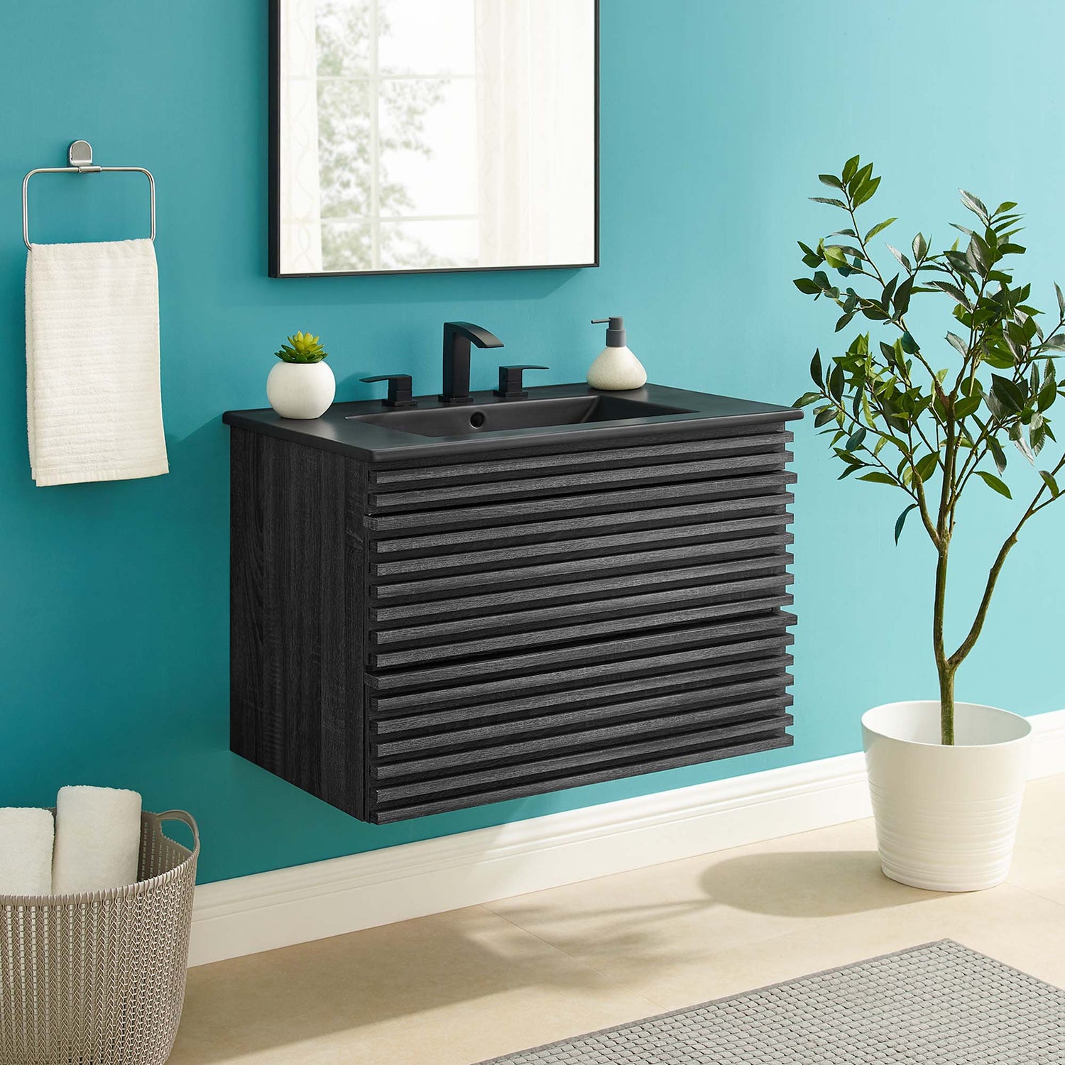 Render Wall-Mount Bathroom Vanity with Black Basin Included by Modway