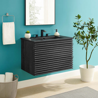 Render Wall-Mount Bathroom Vanity with Black Basin Included by Modway