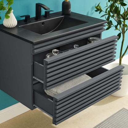 Render Wall-Mount Bathroom Vanity with Black Basin Included by Modway