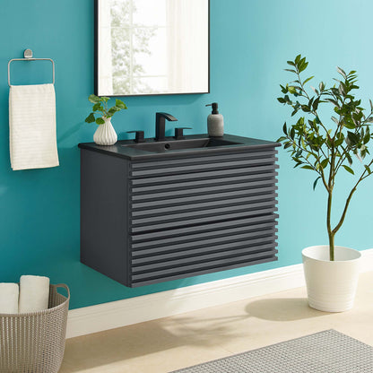 Render Wall-Mount Bathroom Vanity with Black Basin Included by Modway