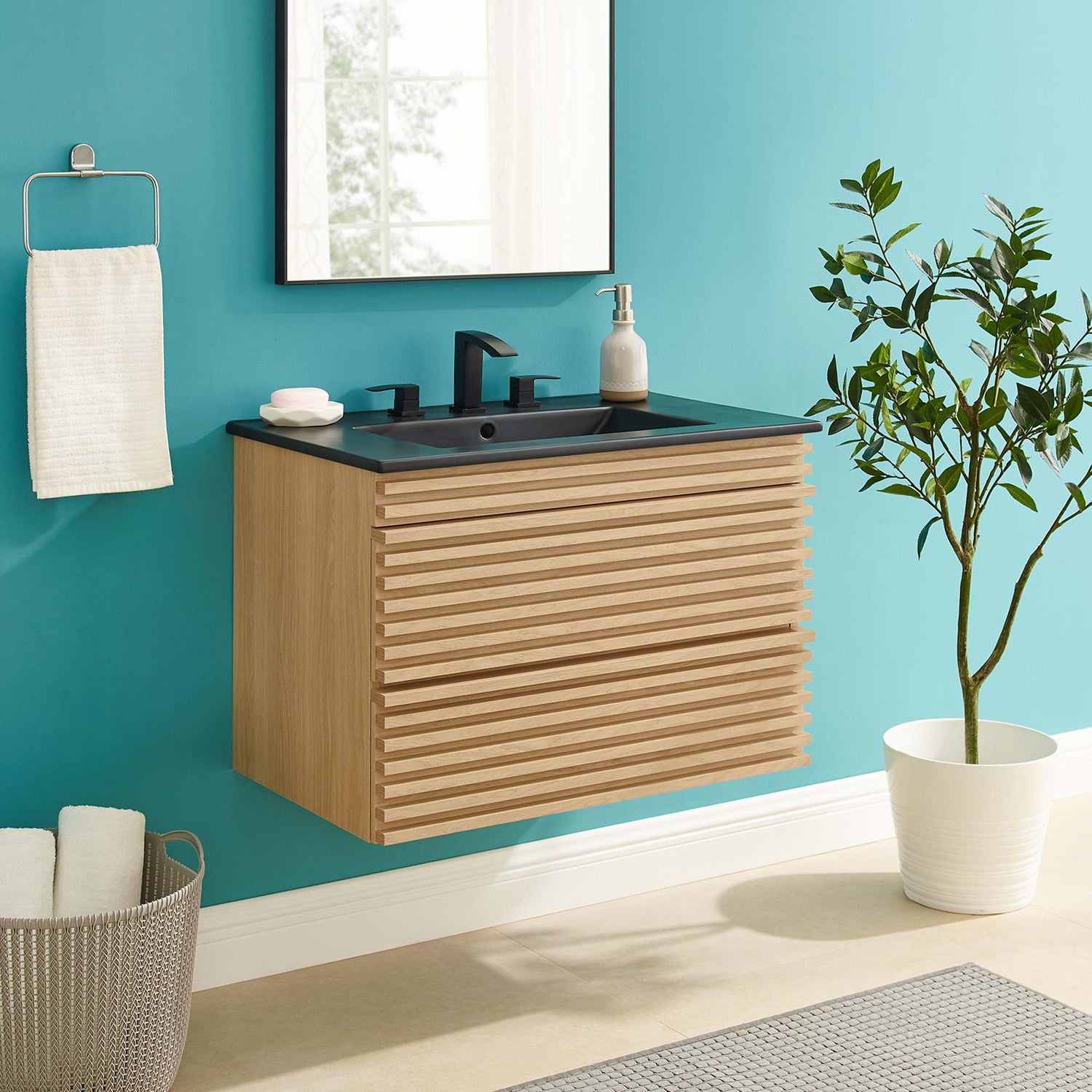 Render Wall-Mount Bathroom Vanity with Black Basin Included by Modway