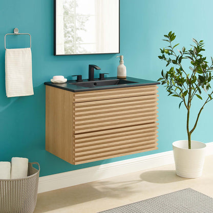 Render Wall-Mount Bathroom Vanity with Black Basin Included by Modway