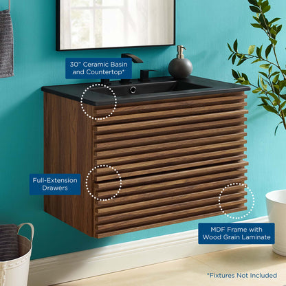 Render Wall-Mount Bathroom Vanity with Black Basin Included by Modway