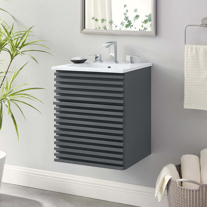 Render Wall-Mount Bathroom Vanity with White Basin Included by Modway