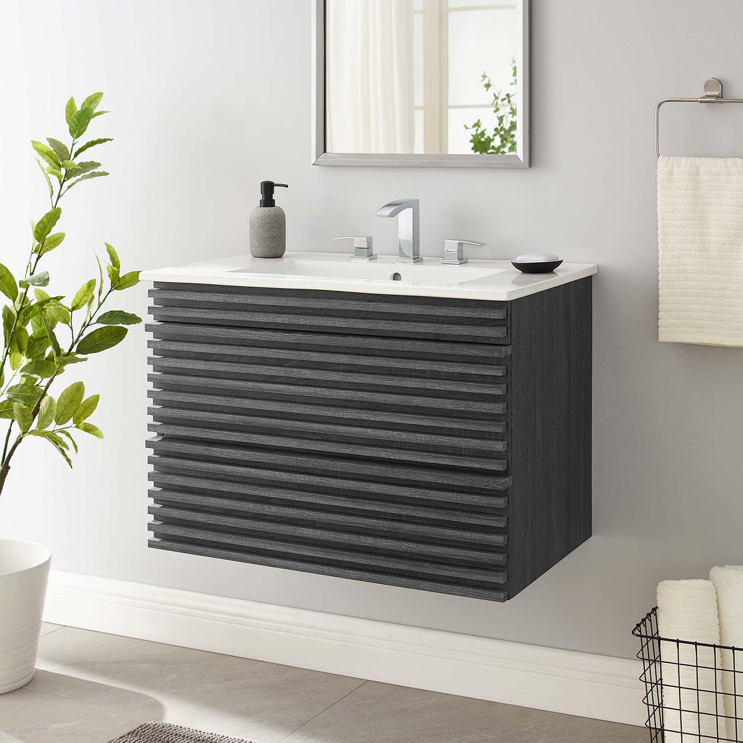 Render Wall-Mount Bathroom Vanity with White Basin Included by Modway