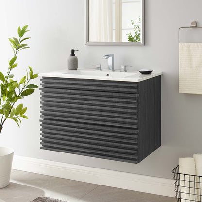 Render Wall-Mount Bathroom Vanity with White Basin Included by Modway