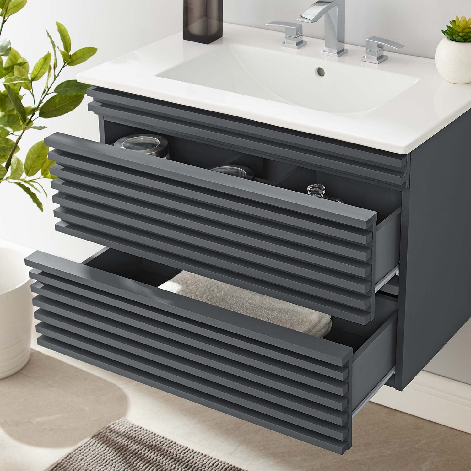 Render Wall-Mount Bathroom Vanity with White Basin Included by Modway