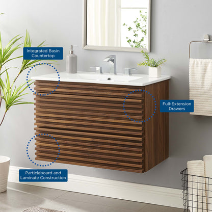 Render Wall-Mount Bathroom Vanity with White Basin Included by Modway