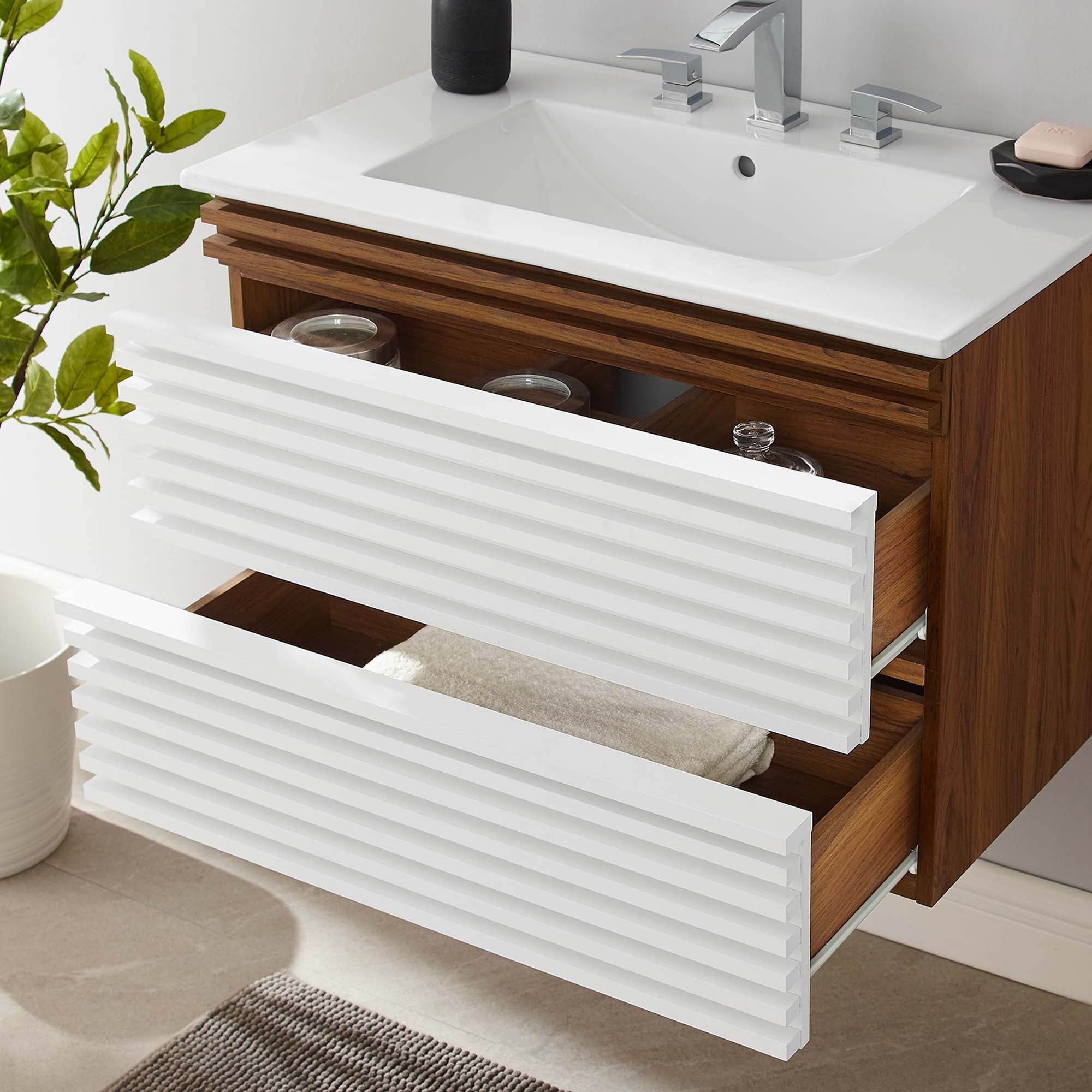 Render Wall-Mount Bathroom Vanity with White Basin Included by Modway