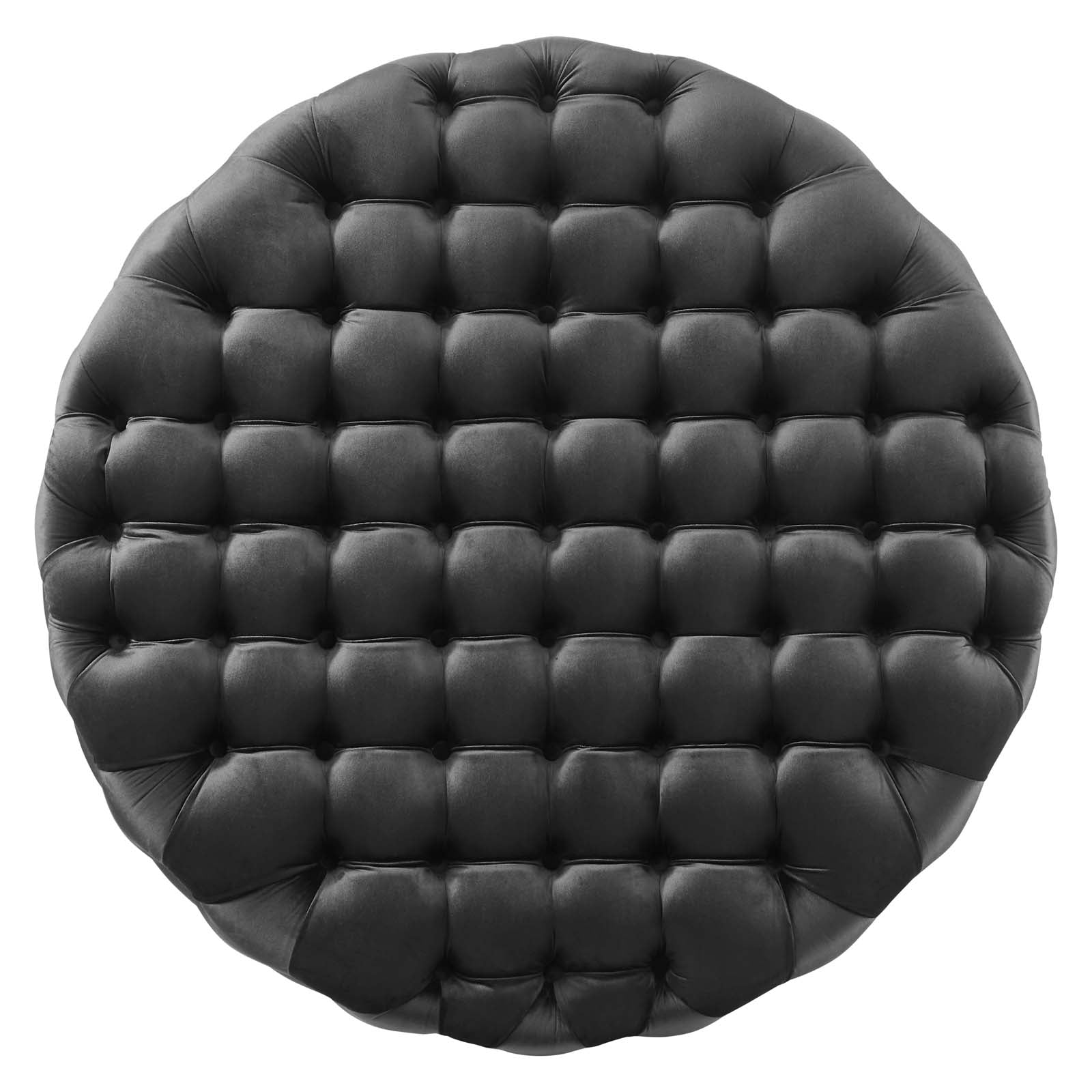 Amour Tufted Button Large Round Performance Velvet Ottoman By HouseBean