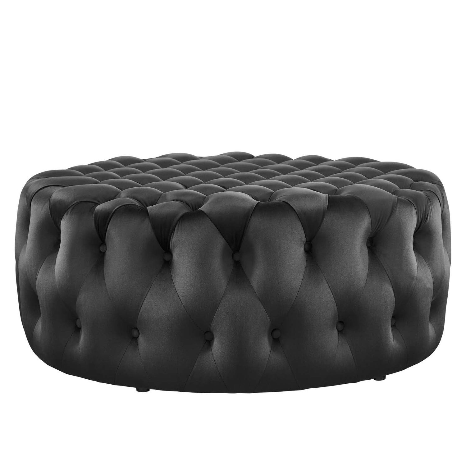 Amour Tufted Button Large Round Performance Velvet Ottoman By HouseBean