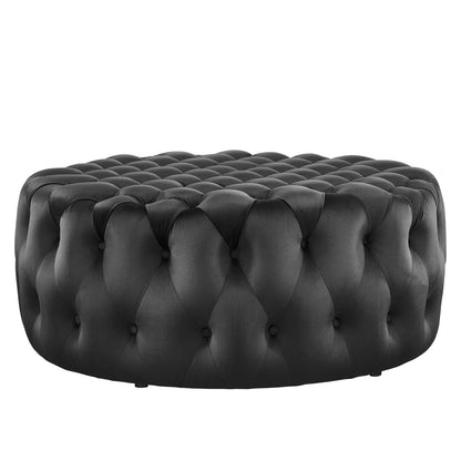 Amour Tufted Button Large Round Performance Velvet Ottoman By HouseBean