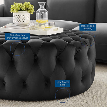 Amour Tufted Button Large Round Performance Velvet Ottoman By HouseBean