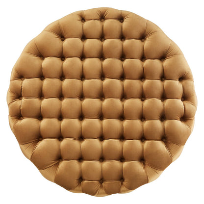 Amour Tufted Button Large Round Performance Velvet Ottoman By HouseBean