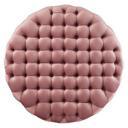 Amour Tufted Button Large Round Performance Velvet Ottoman By HouseBean