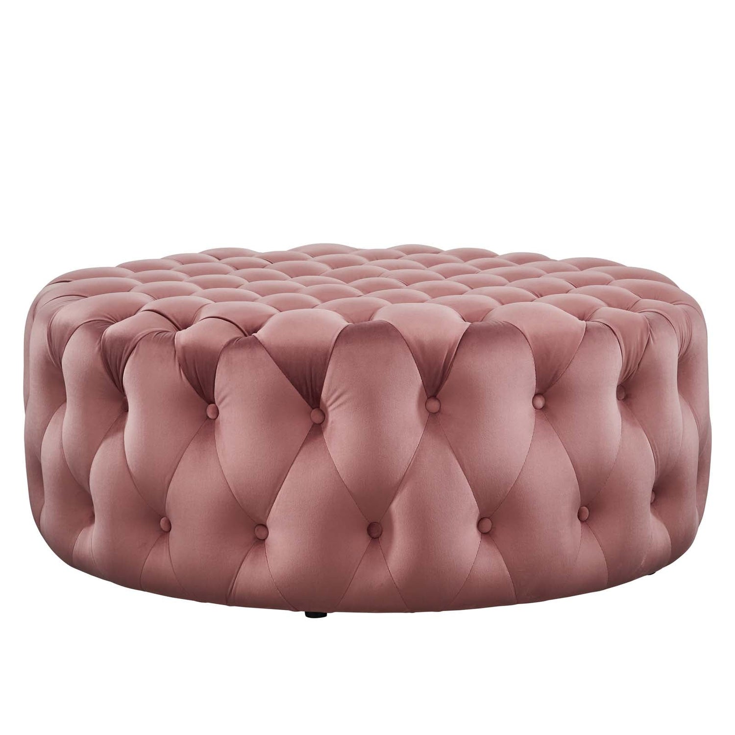 Amour Tufted Button Large Round Performance Velvet Ottoman By HouseBean