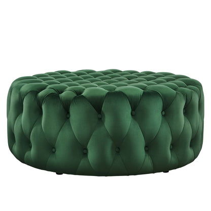 Amour Tufted Button Large Round Performance Velvet Ottoman By HouseBean