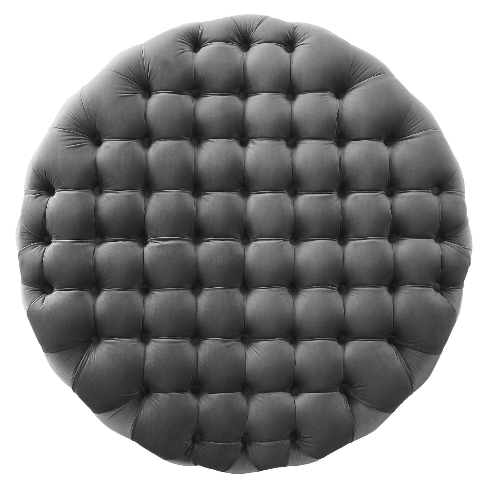 Amour Tufted Button Large Round Performance Velvet Ottoman By HouseBean