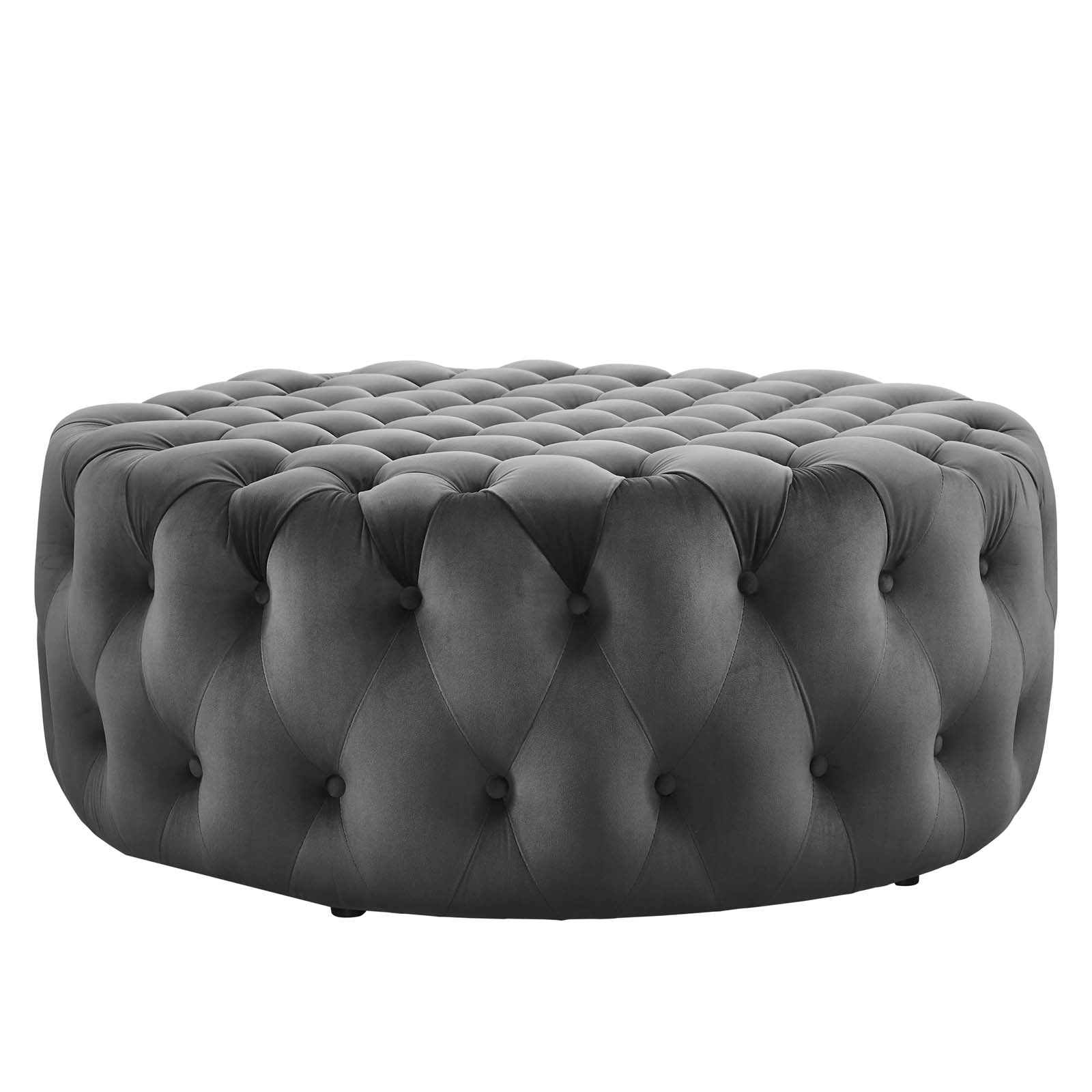 Amour Tufted Button Large Round Performance Velvet Ottoman By HouseBean