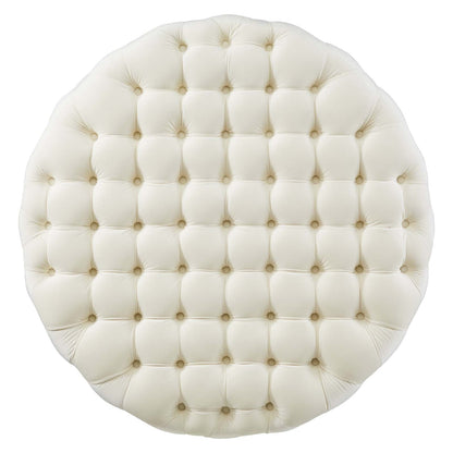 Amour Tufted Button Large Round Performance Velvet Ottoman By HouseBean