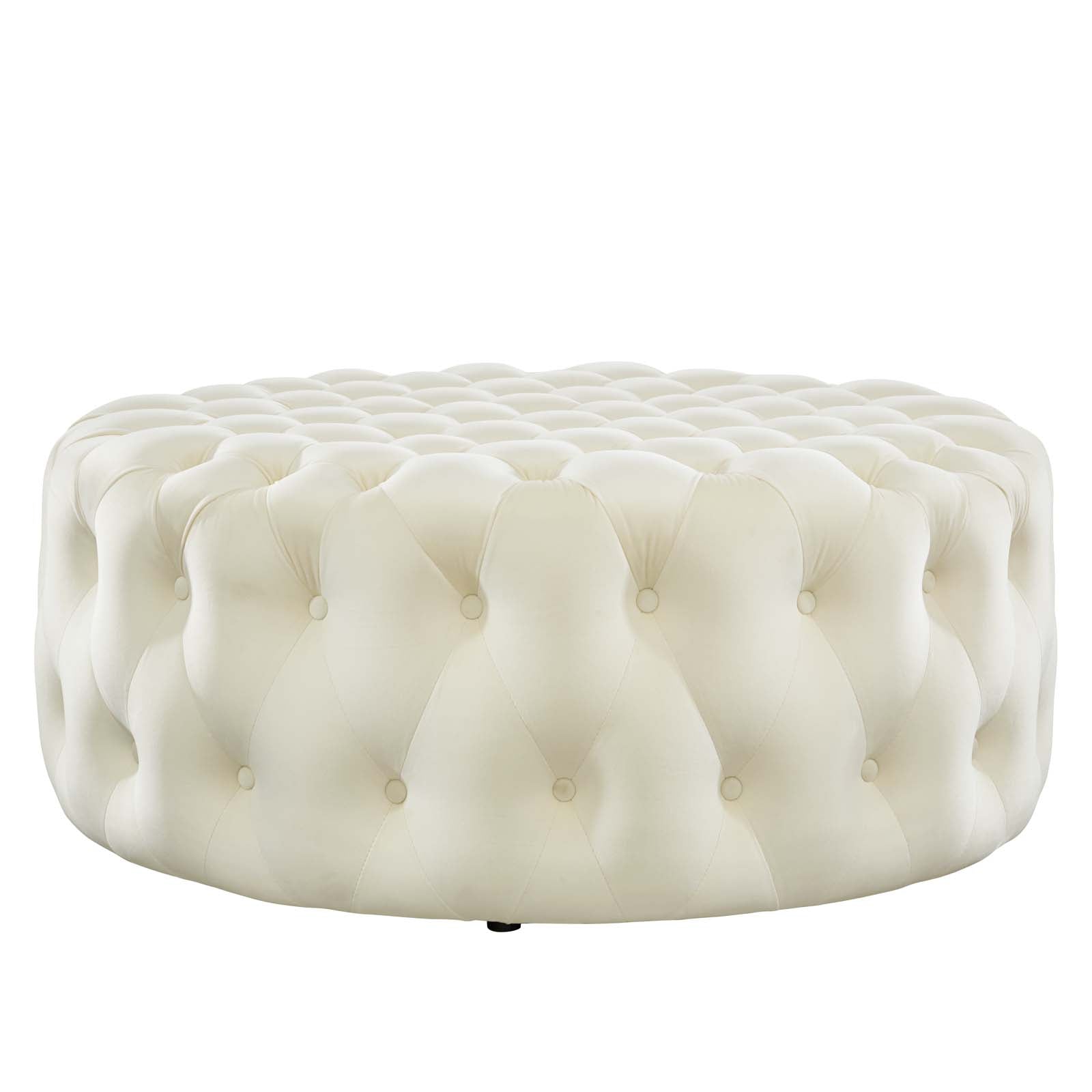 Amour Tufted Button Large Round Performance Velvet Ottoman By HouseBean