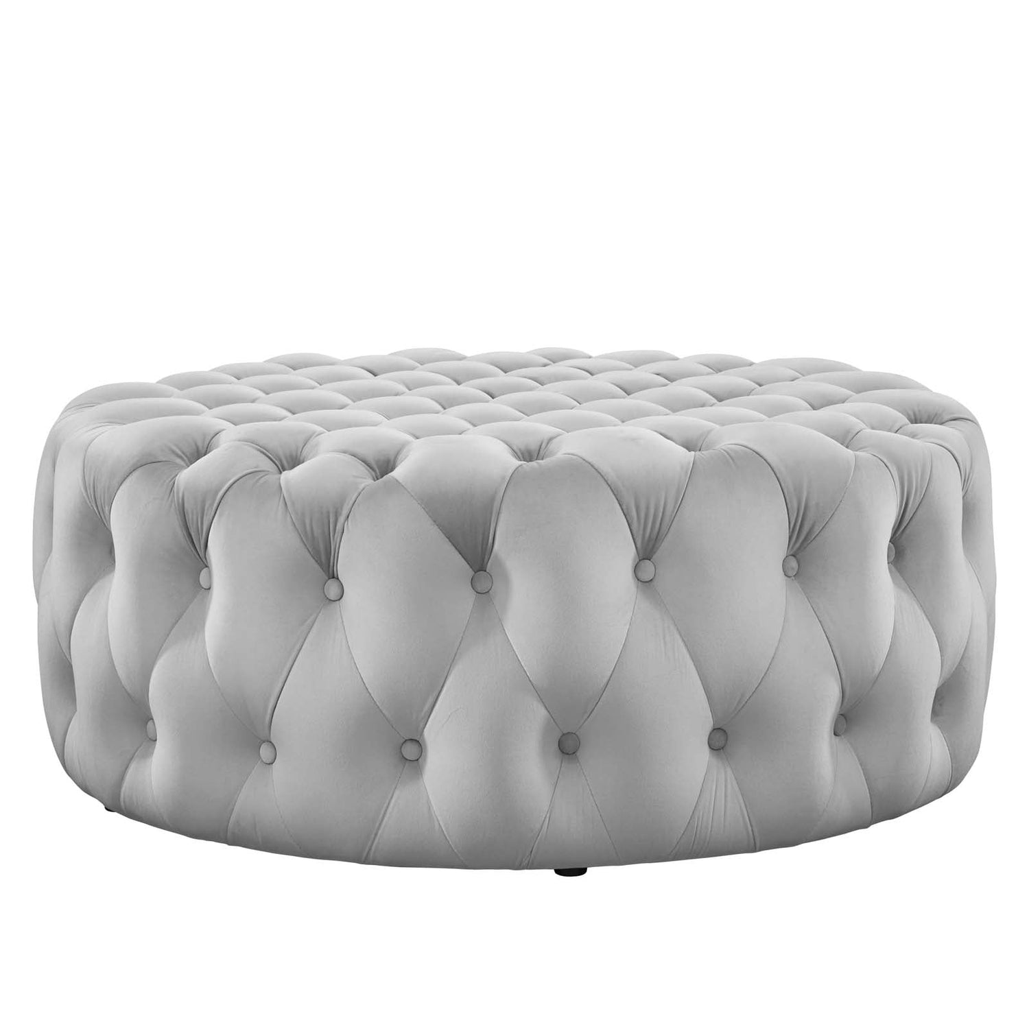 Amour Tufted Button Large Round Performance Velvet Ottoman By HouseBean