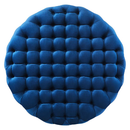 Amour Tufted Button Large Round Performance Velvet Ottoman By HouseBean