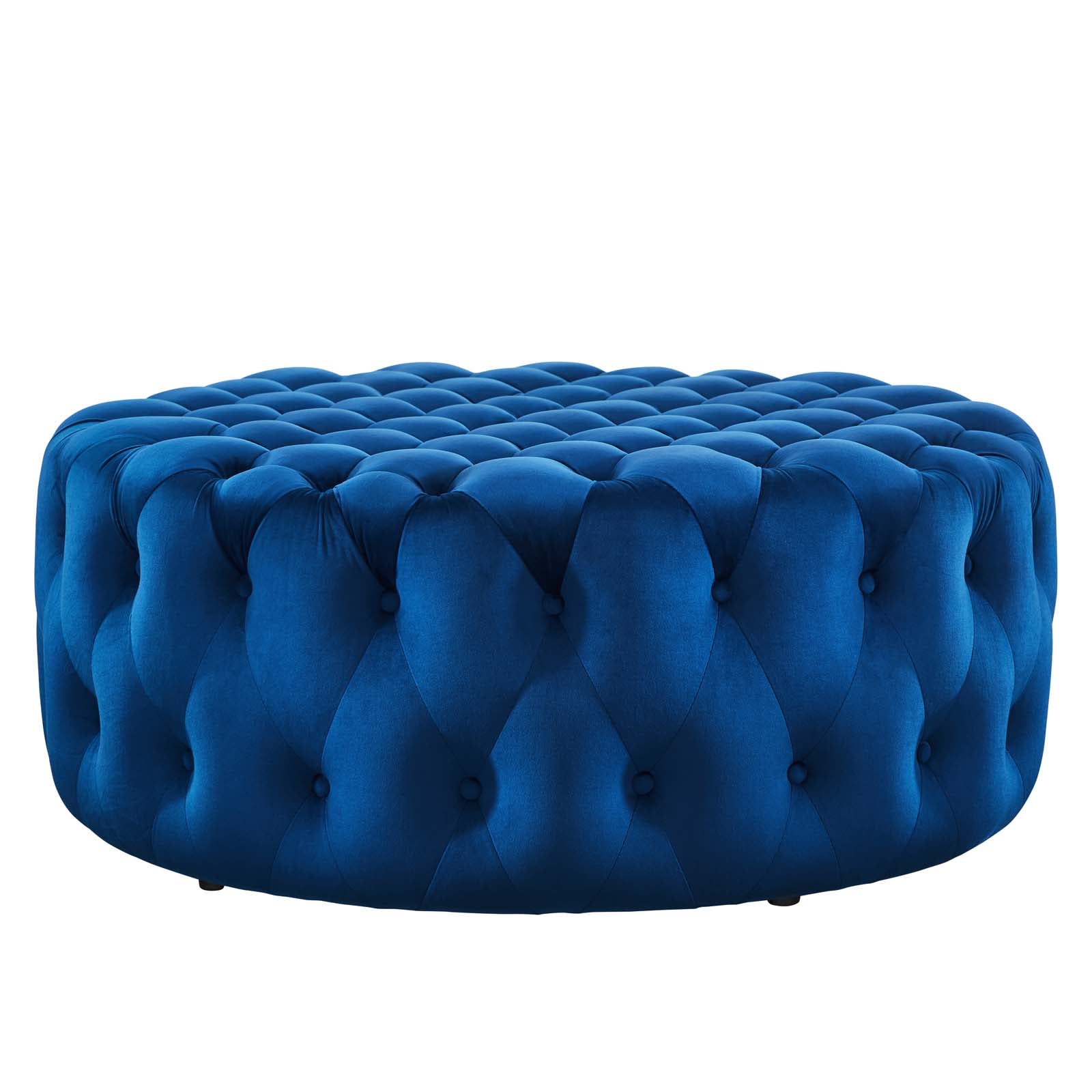 Amour Tufted Button Large Round Performance Velvet Ottoman By HouseBean