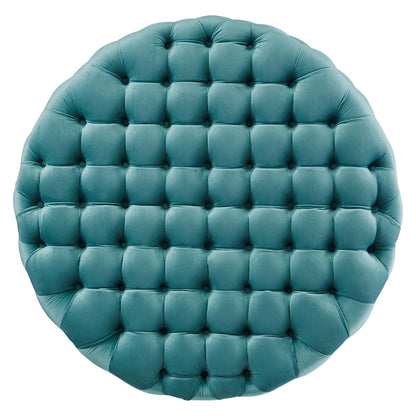 Amour Tufted Button Large Round Performance Velvet Ottoman By HouseBean