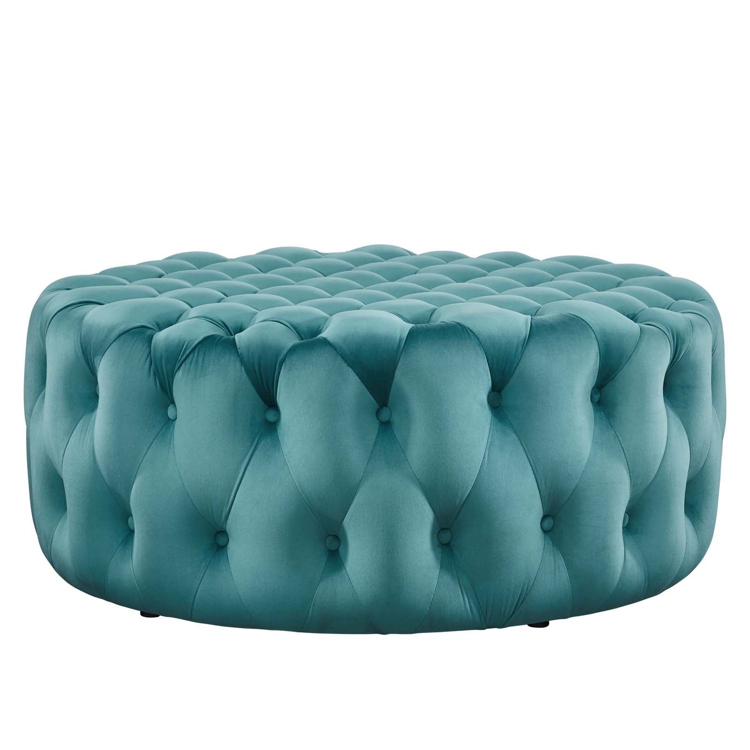 Amour Tufted Button Large Round Performance Velvet Ottoman By HouseBean