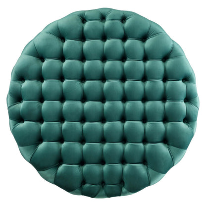 Amour Tufted Button Large Round Performance Velvet Ottoman By HouseBean