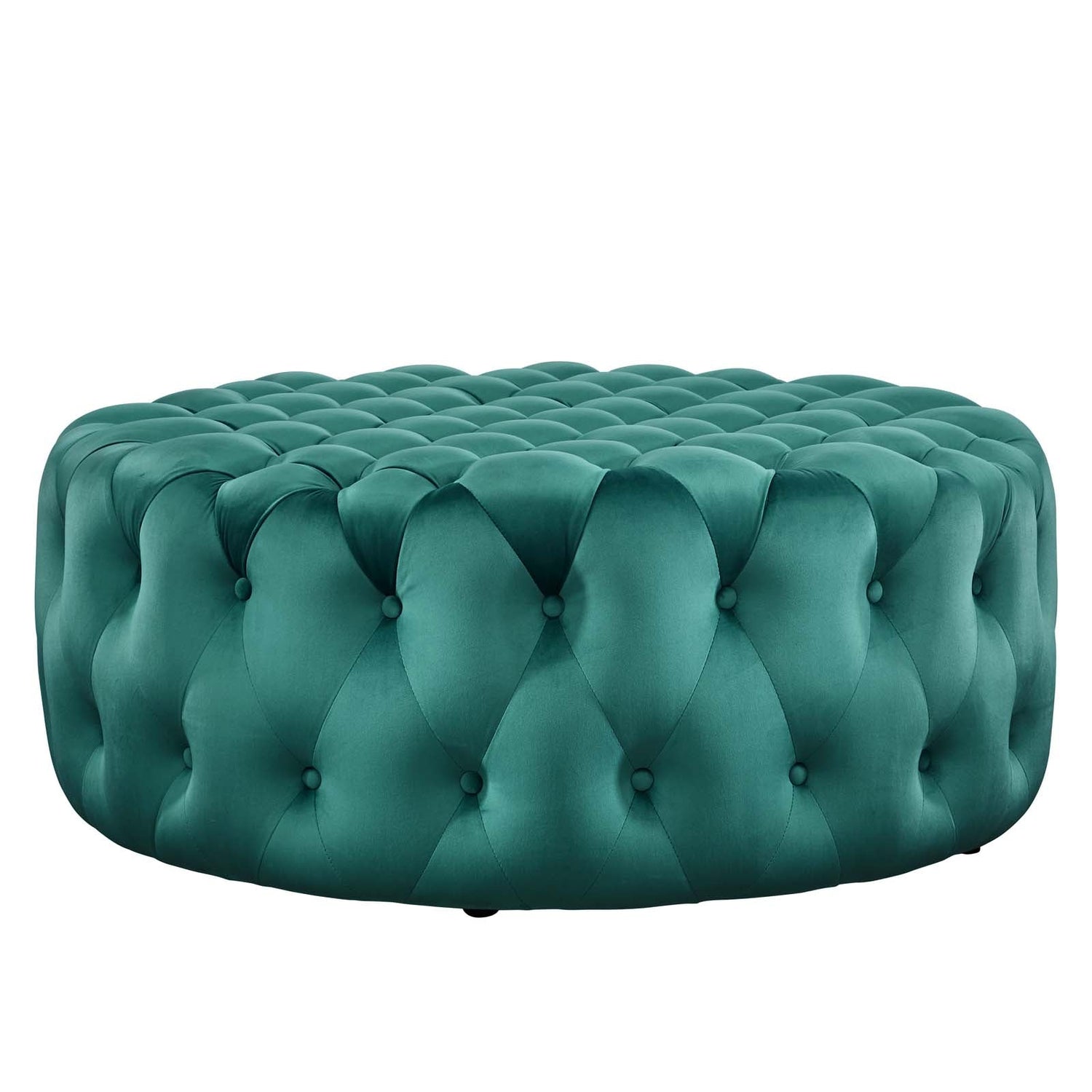 Amour Tufted Button Large Round Performance Velvet Ottoman By HouseBean