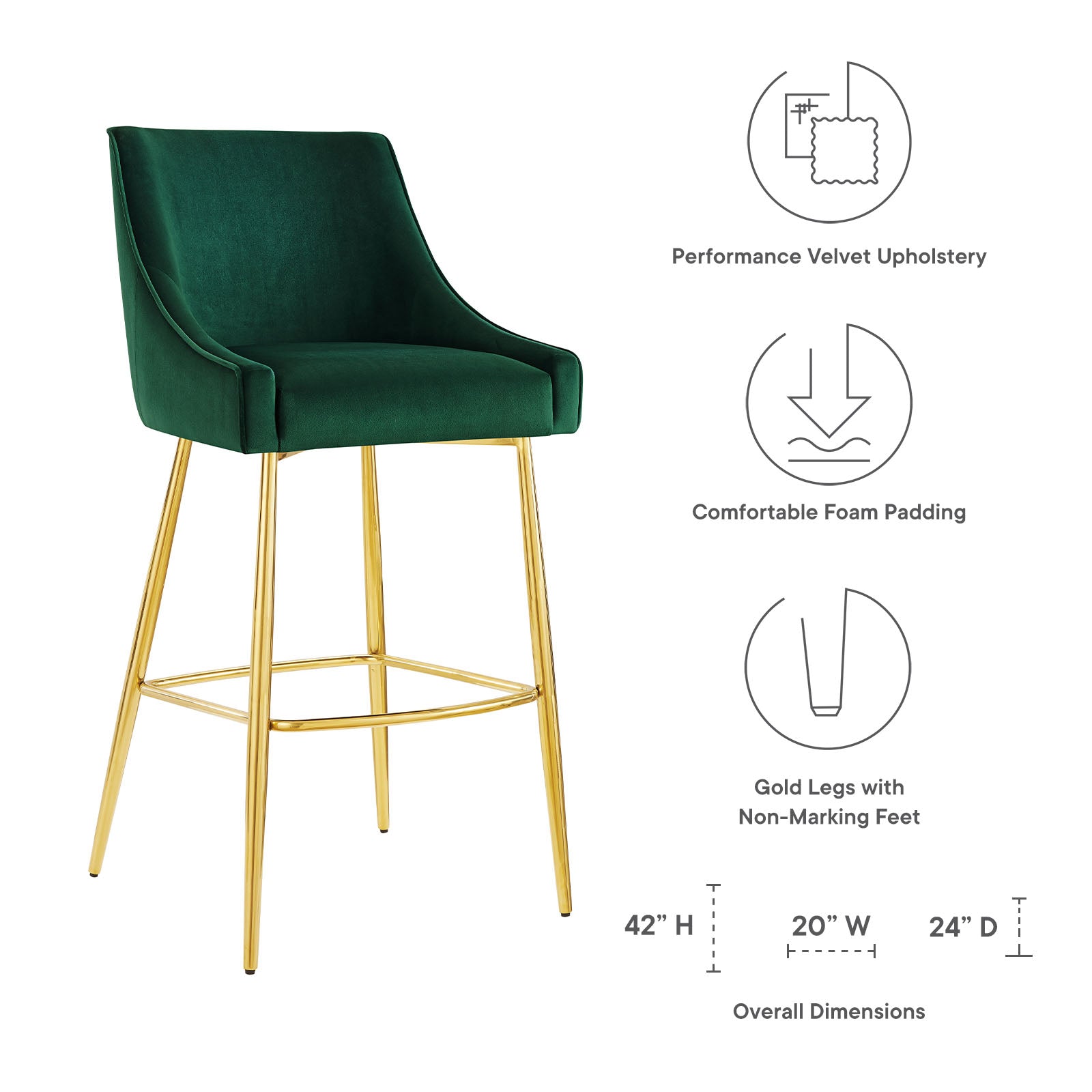 Discern Performance Velvet Bar Stool By HouseBean