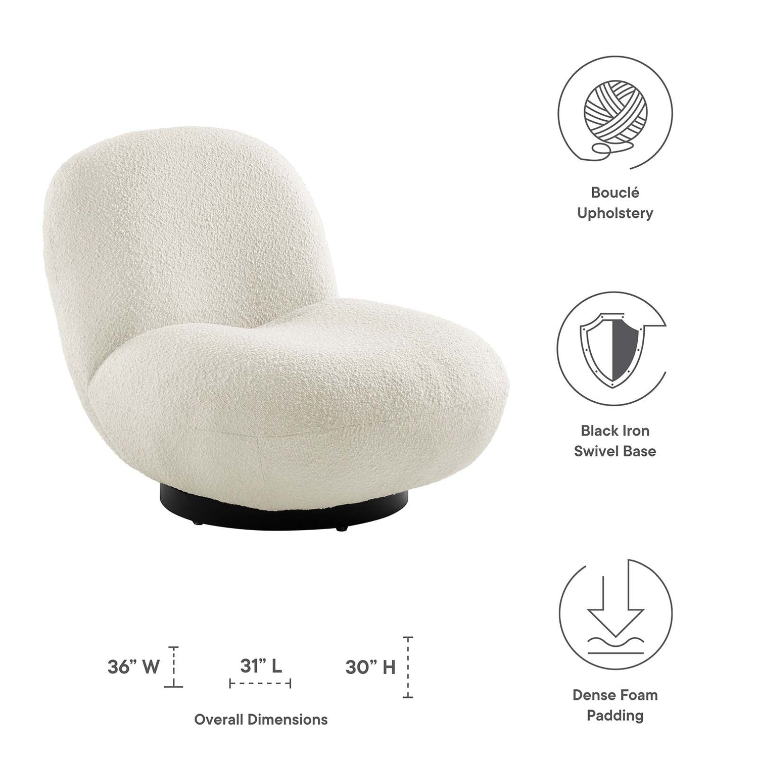 Kindred Boucle Upholstered Swivel Chair By HouseBean