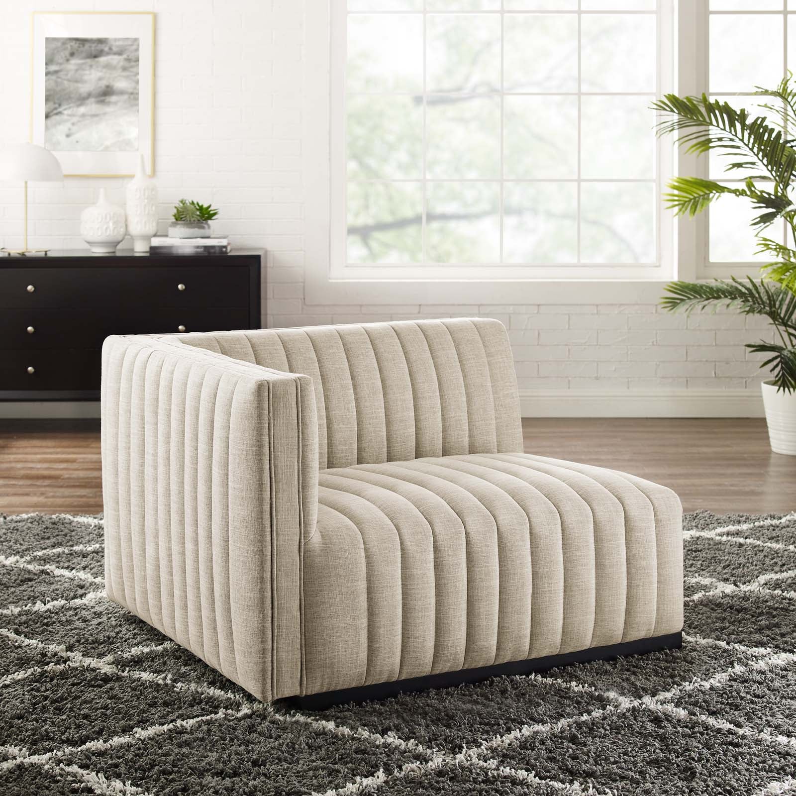 Conjure Channel Tufted Upholstered Fabric Left-Arm Chair By HouseBean